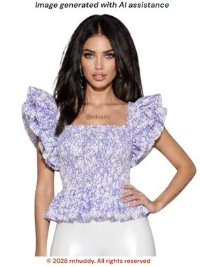 Love The Label S smocked ruffle square neck top
